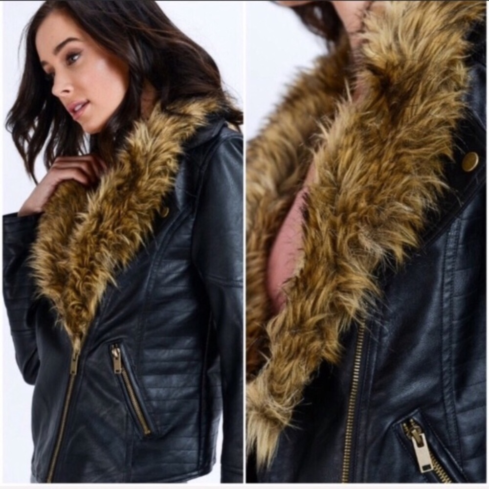 Leather Moto Jacket W/Removable Fur Collar - Picture 1 of 6
